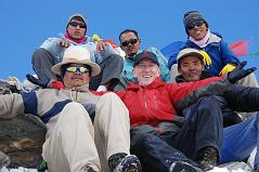 
My crew on the Tashi (Tesi) Lapcha pass: Front: Guide Gyan Tamang, Jerome Ryan, Climbing Sherpa Palden. Back: Porter Dumbar, cook Chandraman, porter Pasang.
